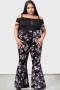 Women Velvet | Killstar Moondance Bell Bottoms [BLACK/PINK]