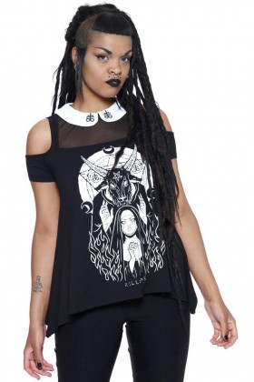 Women T-Shirts & Vests | Killstar Nunsense Collar Cold Shoulder Top