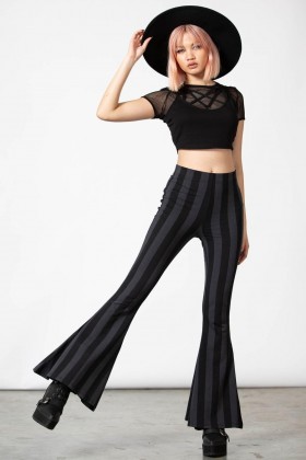  Pantaloni a zampa da donna | Pantaloni a zampa Killstar Inferno [RIGHE GRIGIE]