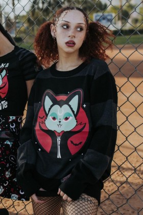  Kadın Kazakları | Killstar Vampurr Çizgili Kazak [GRİ]