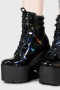  Plataformas para mujer | Botas de cuña Killstar Diana Crescent [HOLOGRÁFICO NEGRO]