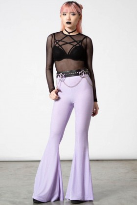  Dámské sametové kalhoty Killstar Moondance Bell Bottoms [PASTEL LILAC]