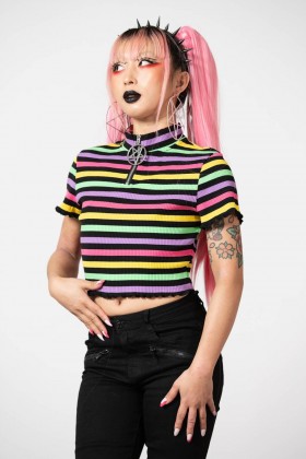  Kvinder Crop | Killstar Rainbow Børne Ribbet Crop Top