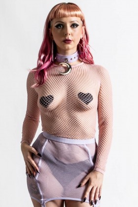  Langærmede kvinder | Killstar Sweetheart Fishnet-top [PASTEL PINK]