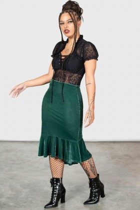  Dames fluweel | Killstar Drusilla midi-rok [GROEN]