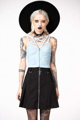  Dames Velvet | Killstar Lost In Sin Zip Top [PASTEL BLUE]