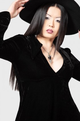  Mini-robe femme | Robe décolletée en velours Hecate de Killstar |
